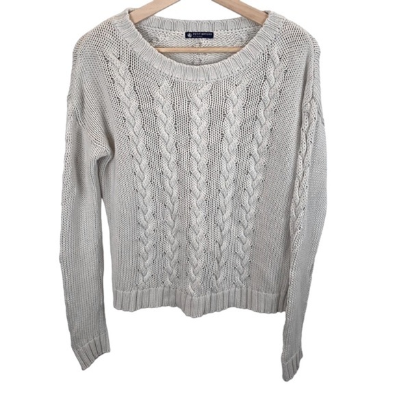 Petit Bateau Ivory Cable Knit Crew Neck Pullover Sweater Girls' sz S (14Y) - Picture 1 of 7